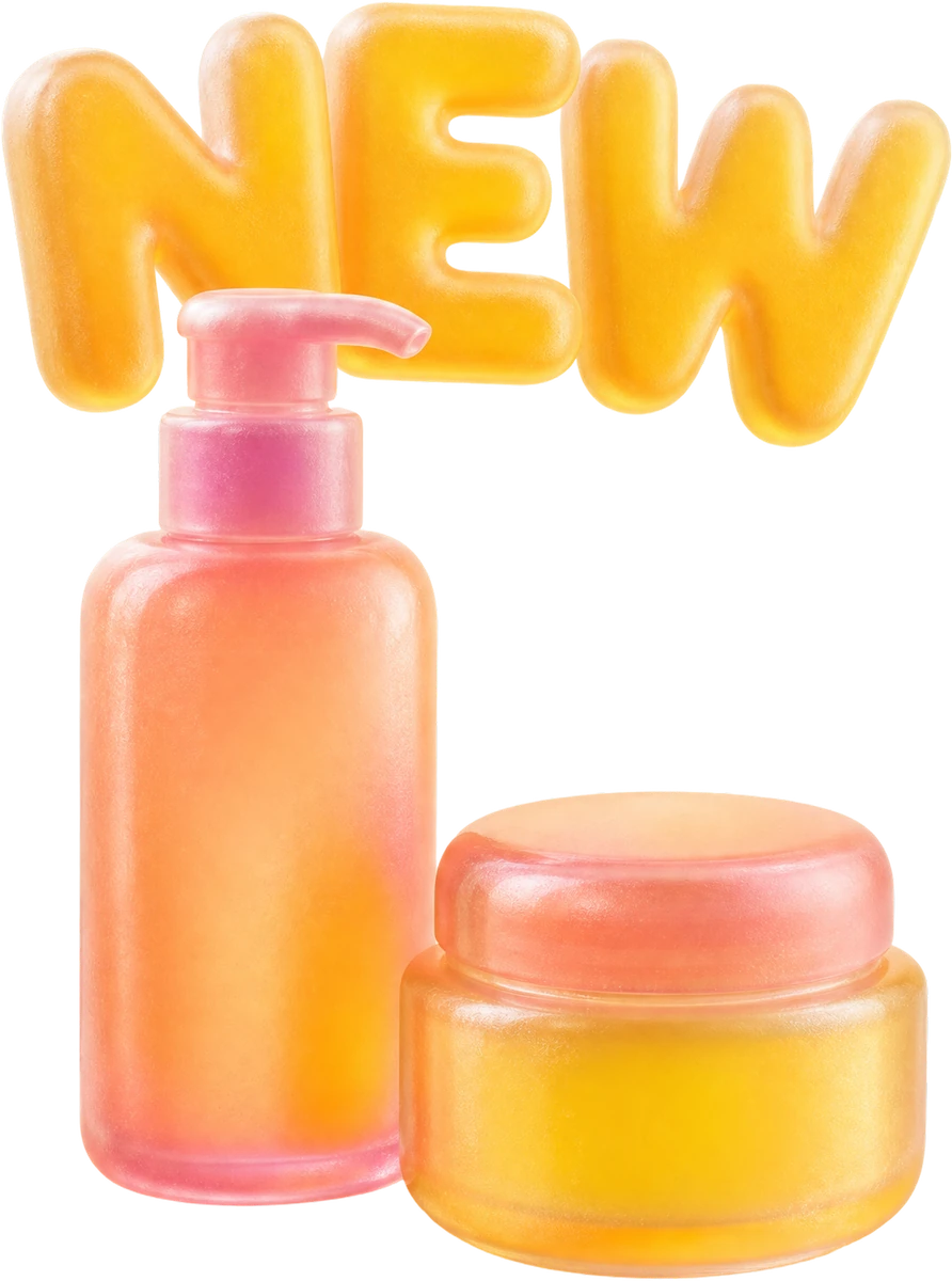 Cosmetic bottles with NEW lettering for a product launch