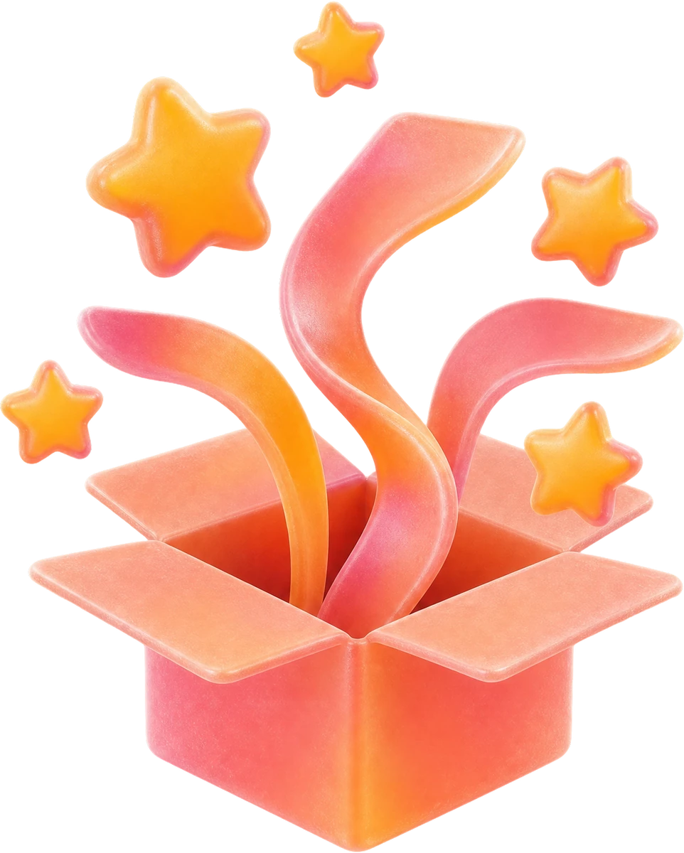 Ribbons and stars emerging from a box for an event promotion