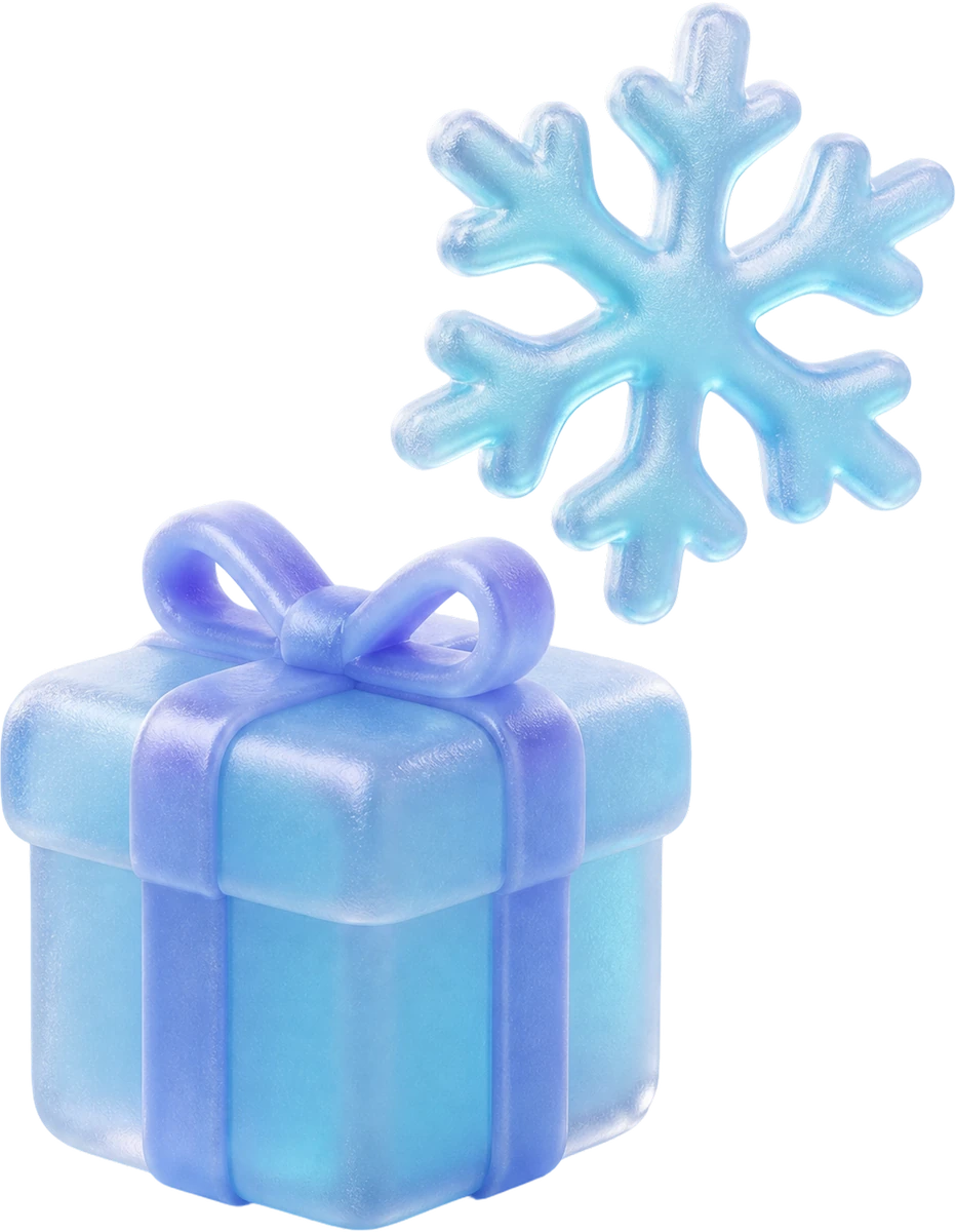 A snowflake and blue gift box for a seasonal promotion