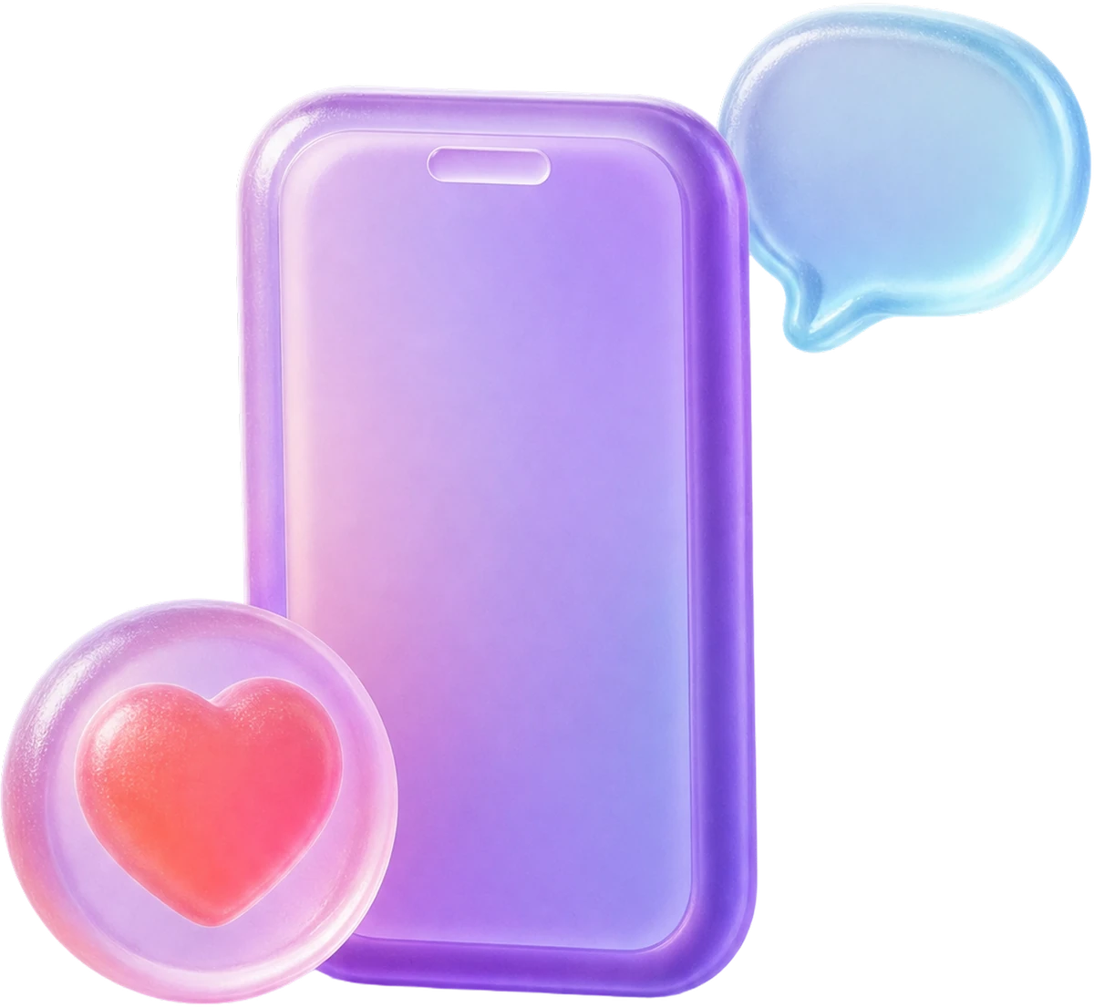 A phone with a heart and speech bubble for social content