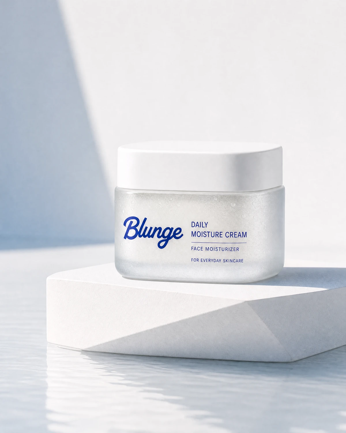 Moisture cream jar on a white pedestal